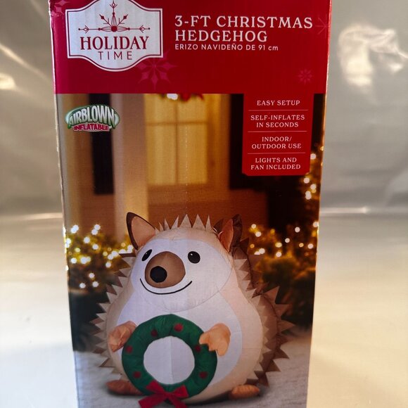 Holiday Time Christmas Hedgehog Wreath 3FT Blow Up Inflatable Electric - Picture 1 of 7